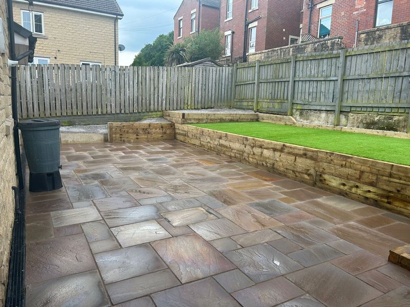 colne artificial grass retaining wall sandstone patio 22